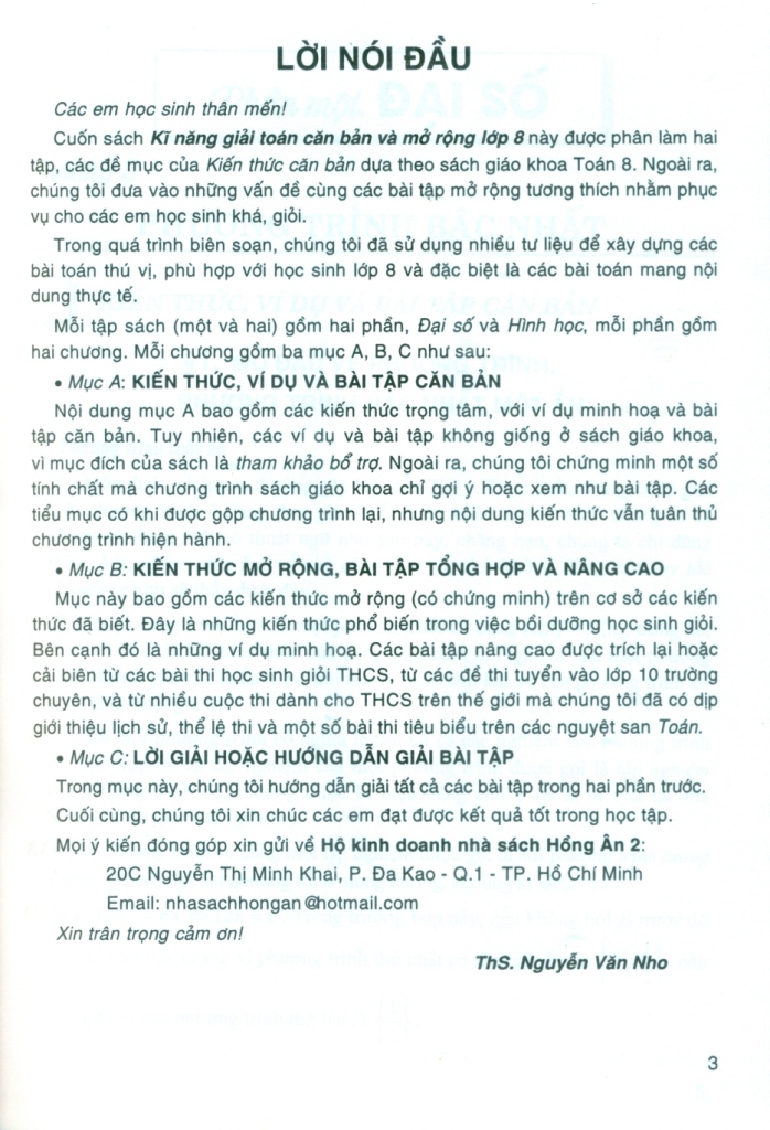KĨ NĂNG GIẢI TOÁN CĂN BẢN VÀ MỞ RỘNG LỚP 8 - TẬP 1 (Dùng chung cho các bộ SGK hiện hành)